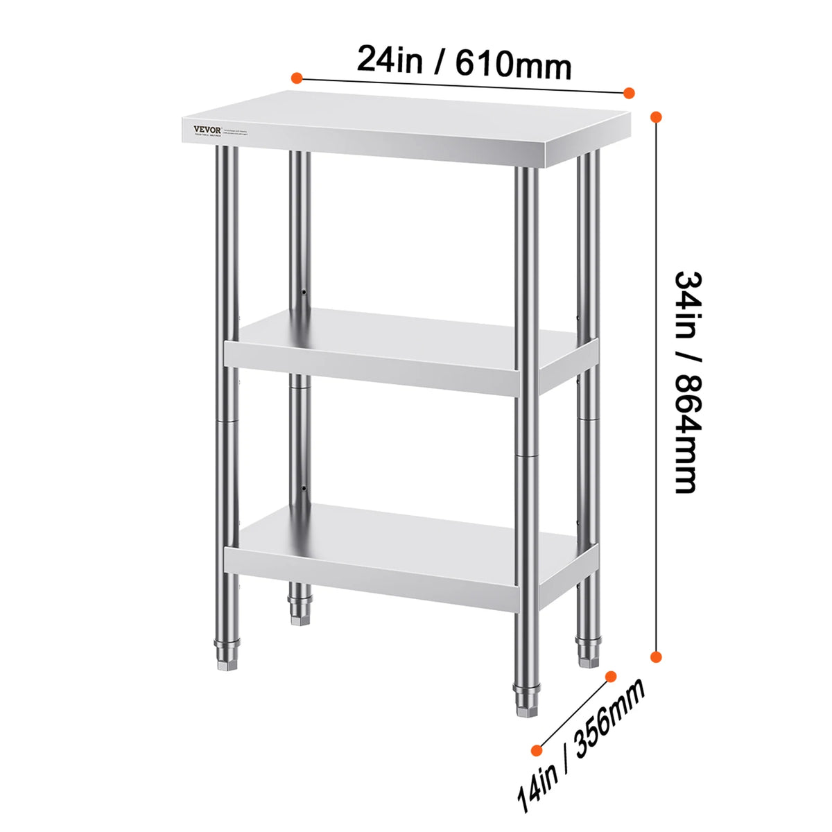 SucceBuy Stainless Steel Food Prep Table Commercial Kitchen Worktable with 2 Adjustable Undershelf for BBQ Kitchen Home Garage