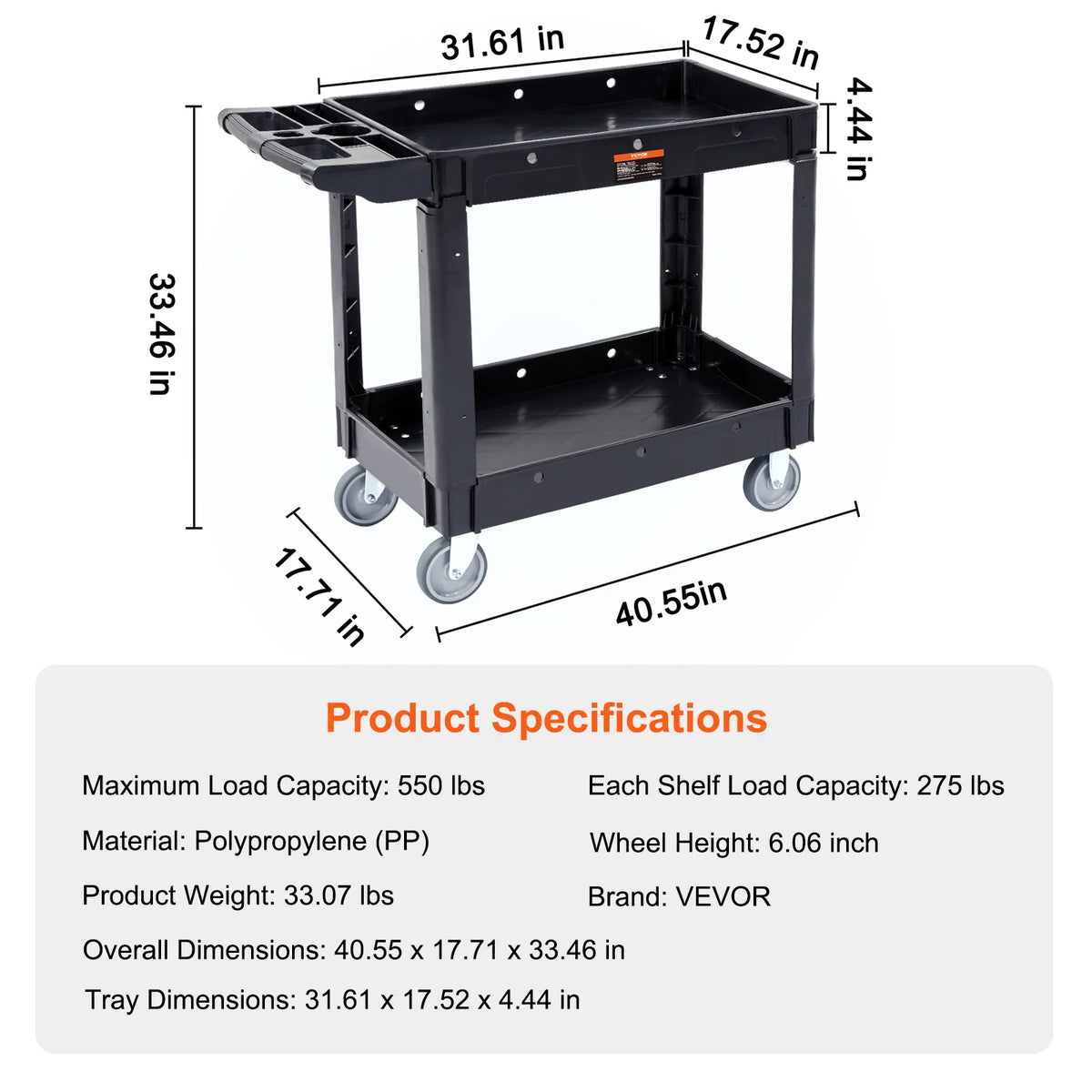 SucceBuy 2/3 Shelf Utility Service Cart Heavy Duty with 360°Swivel Wheels Ergonomic Storage Handle for Warehouse/Garage/Cleaning