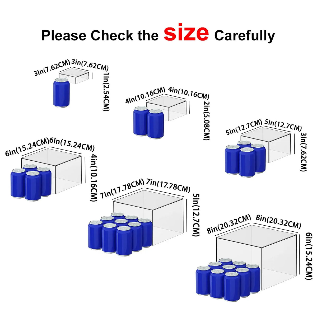 6 Pcs Clear Acrylic Boxes for Display as Buffet Risers and Stands, Food Risers for Party, Table, Stands, including 8", 7", 6", 5", 4", 3" (Small, 6Pcs, Clear)
