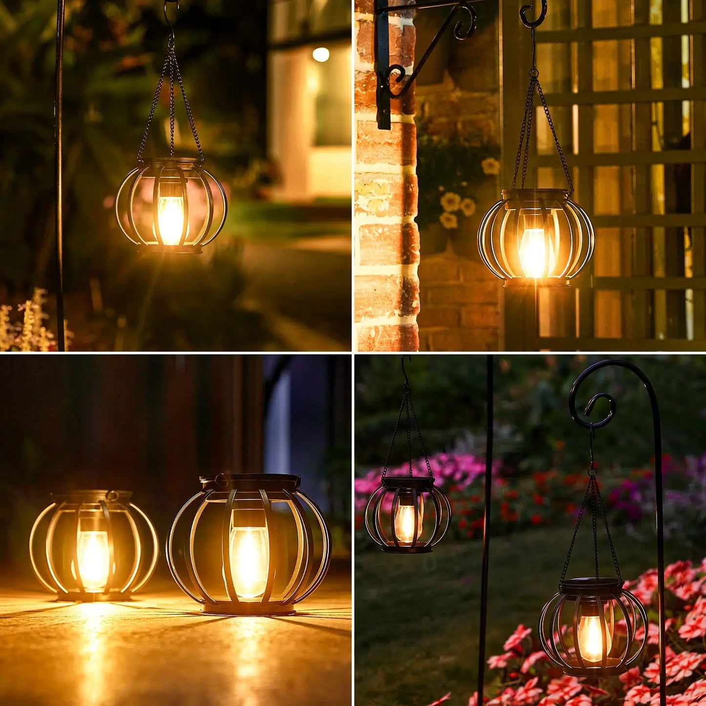 4 Pack Solar Lanterns Outdoor Waterproof, Upgraded Metal Hanging Solar Lights Outdoor Lanterns, Brighter Auto On/Off Outdoor Hanging Lantern for Yard Patio Pathway Porch Garden Decor