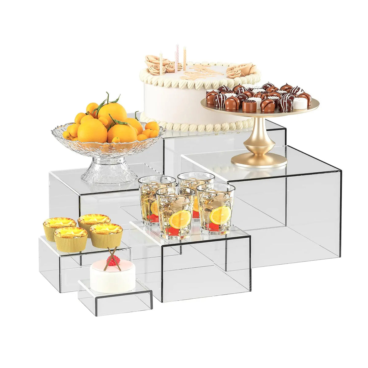 6 Pcs Clear Acrylic Boxes for Display as Buffet Risers and Stands, Food Risers for Party, Table, Stands, including 8", 7", 6", 5", 4", 3" (Small, 6Pcs, Clear)