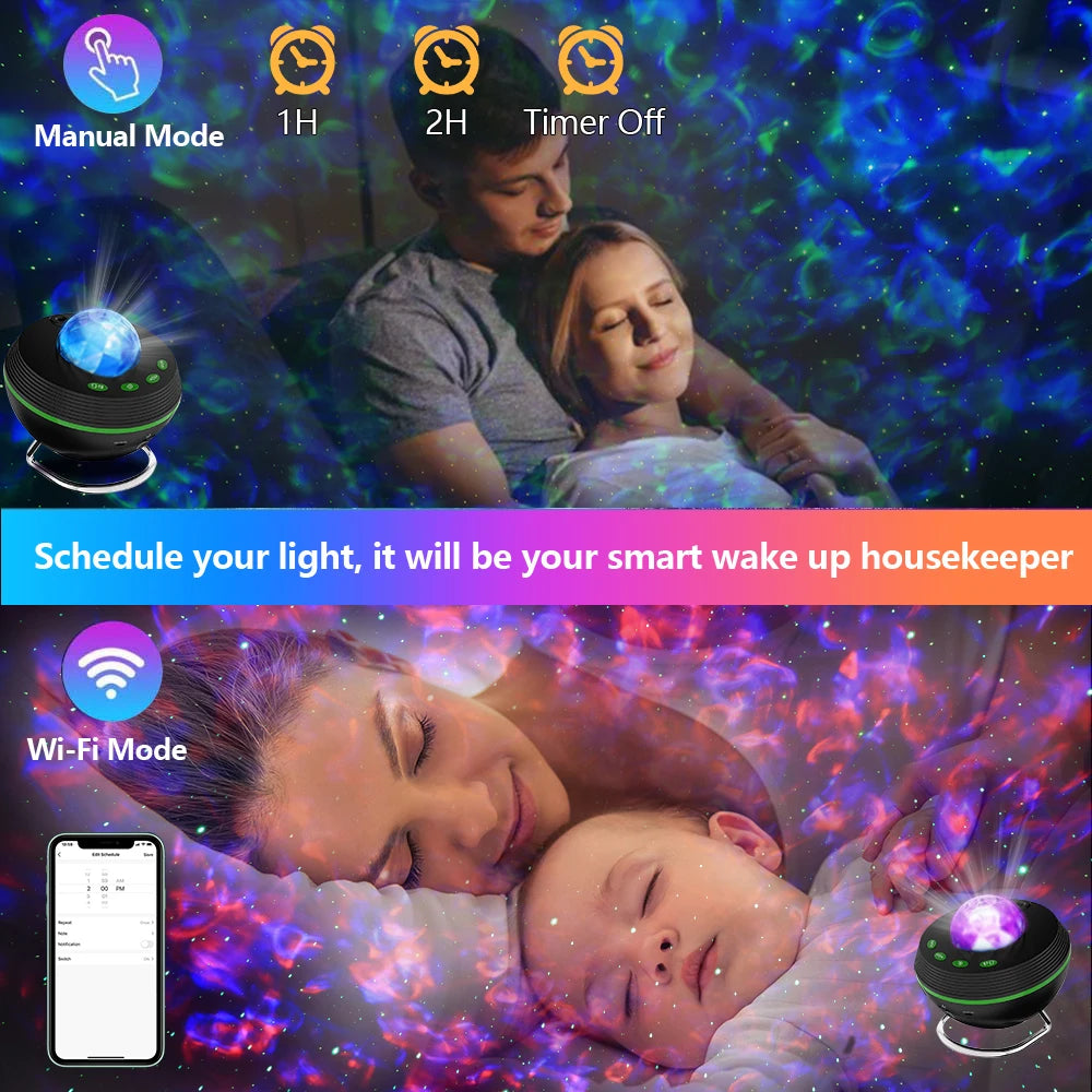 New WiFi Tuya Smart LED Star Galaxy Projector Ocean Wave Starry Sky Night Light Nebula Atmospher Lamp Blueteeth USB Music Player