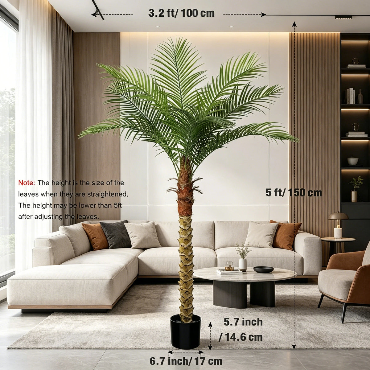4/5/6/7/8/9FT Faux Palm Tree, Artificial Golden Cane Palm Tree Outdoor Indoor, Fake Tree for Home House Office Living Room Yard Patio