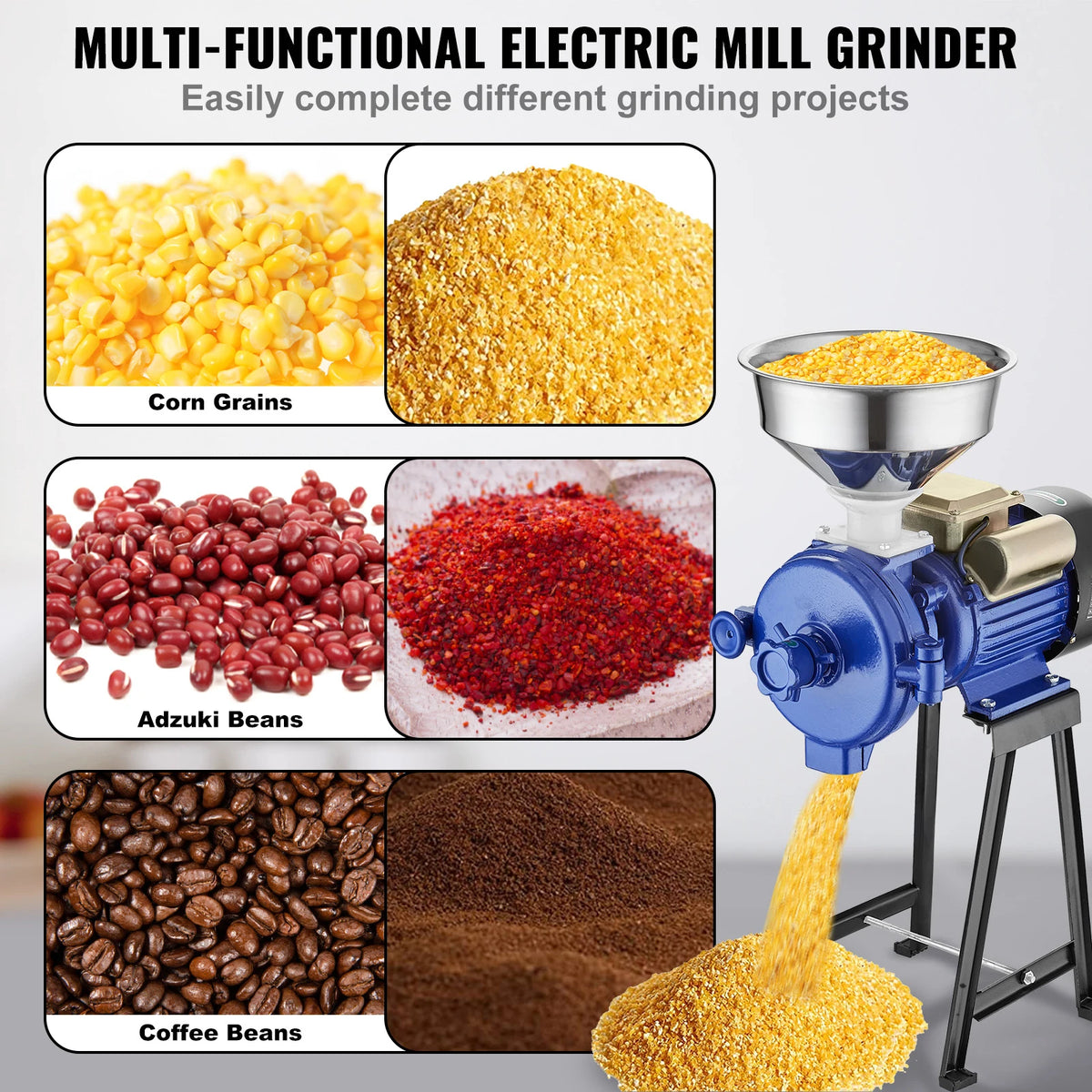SucceBuy Electric Grain Mill Grinder 3000W Spice Grinders, Commercial Corn Mill with Funnel Cereal  Wheat Grinders Dry Grinder