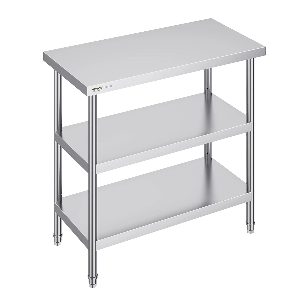 SucceBuy Stainless Steel Food Prep Table Commercial Kitchen Worktable with 2 Adjustable Undershelf for BBQ Kitchen Home Garage