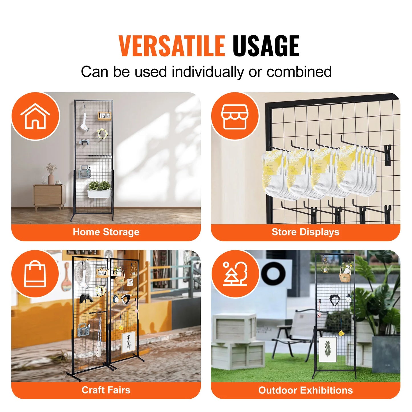 SucceBuy Grid Wall Panels Tower Wire Gridwall Display Racks Double Side Gridwall Panels for Art Craft Shows Retail Shop w/ Hooks
