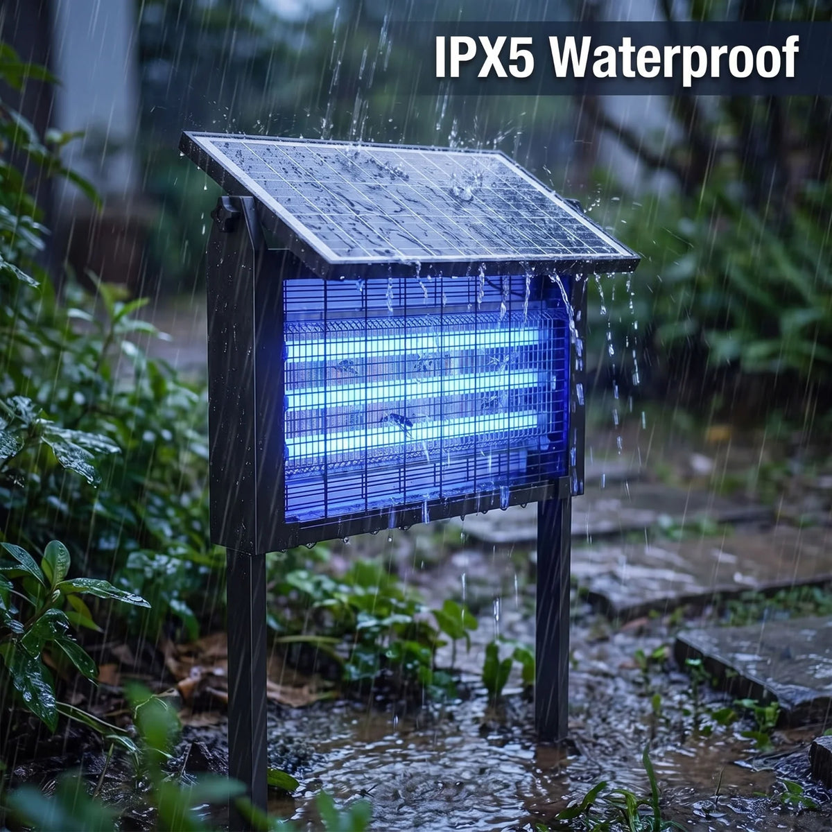 Solar Bug Zapper Outdoor IPX5 Waterproof UV Blue Light Mosquito Killer Lamp Auto Light Sensor Solar Powered Insect Fly Trap for Garden Farm Patio Yard Camping