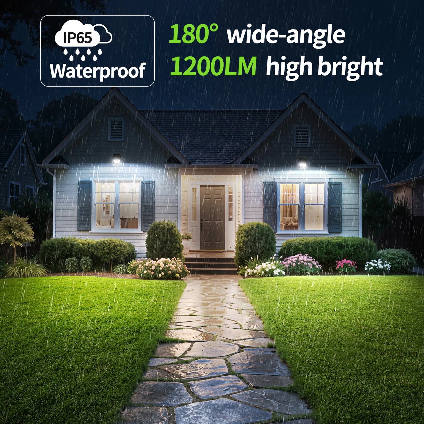Intelamp Long Battery Life 4000mAh Outdoor Solar Street Lights Flood Light 240° Wide Lighting Two Motion Sensors Detect 180°