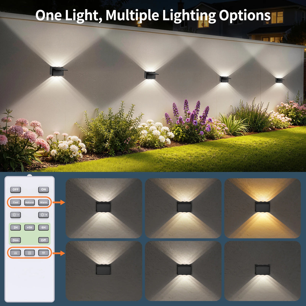Intelamp 2000mAh Solar Wall Lights 2 Pack 3 Color Modes Up/Down Lighting Solar Lamp For Outdoor Walls Fences Patios Entryways