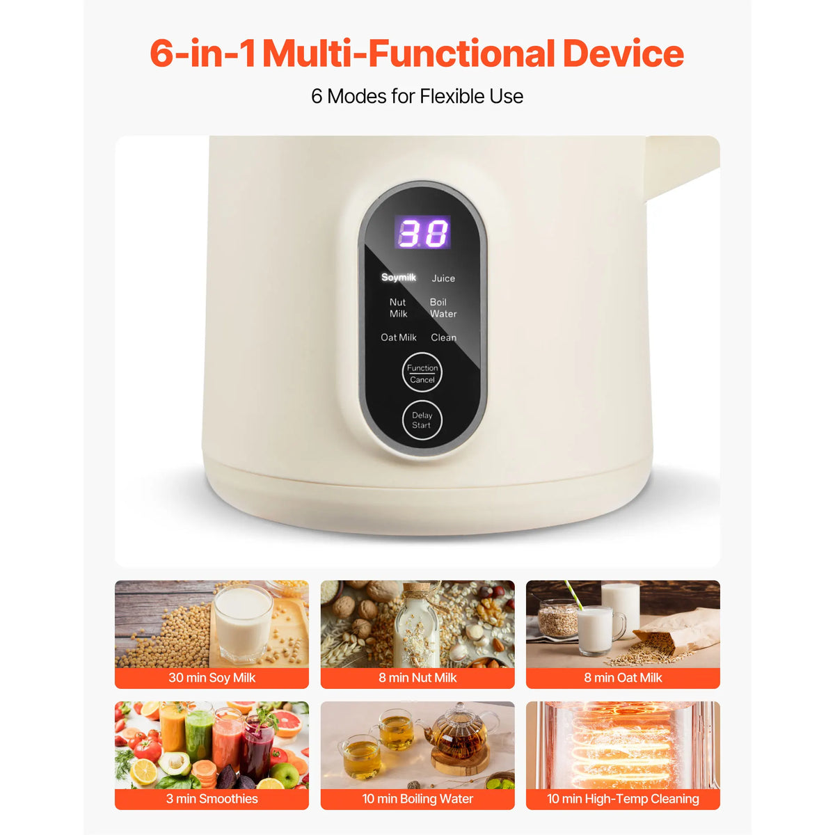 SucceBuy 8-in-1 Nut Milk Maker Soy Milk Maker with 180W Blending for Homemade Oat, Nut, Soy, Juice, Milkshake, Rice Cereal