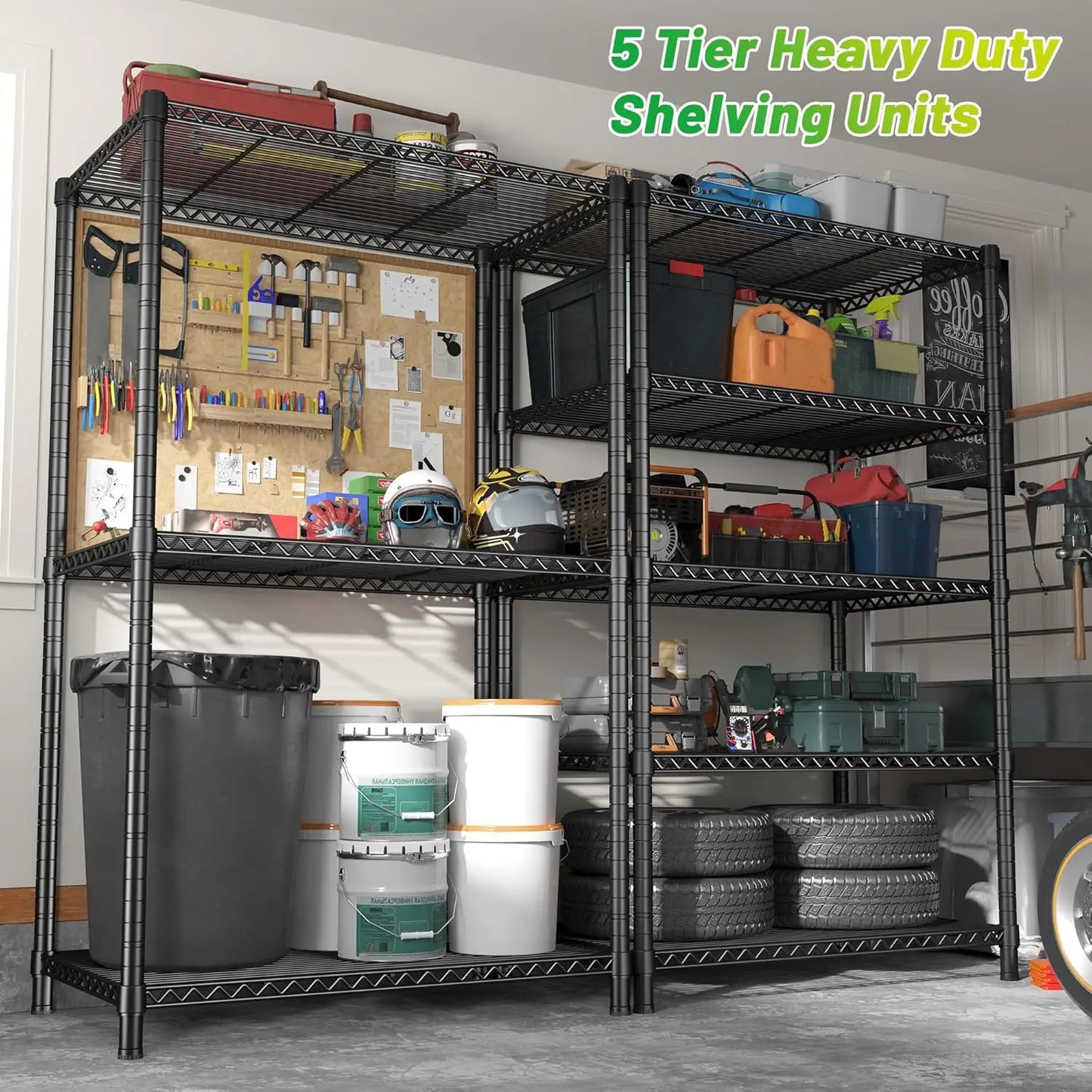 72''H Steel Wire Storage Shelves, 5-Tier Heavy Duty Metal Shelving, Adjustable Garage Rack, Customized