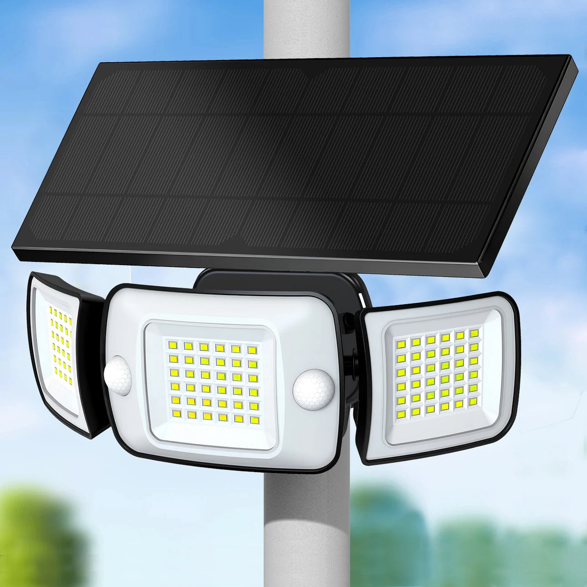 Intelamp Long Battery Life 6000mAh Outdoor Solar Lights Flood Light With Larger Solar Panel Two Motion Sensors For Yard Garden