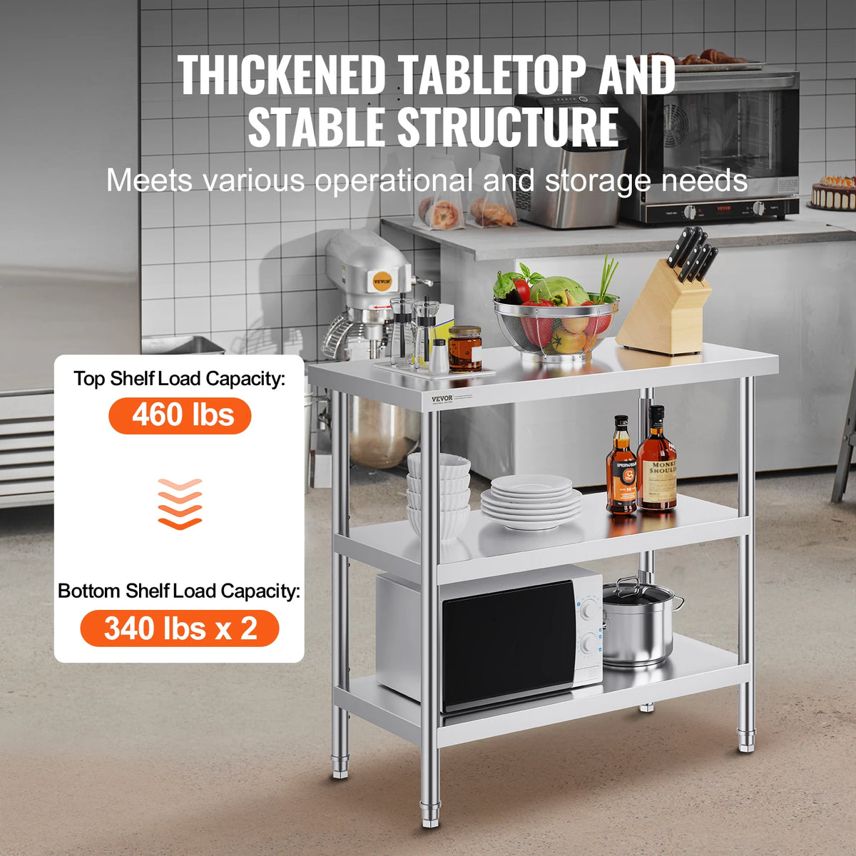 SucceBuy Stainless Steel Food Prep Table Commercial Kitchen Worktable with 2 Adjustable Undershelf for BBQ Kitchen Home Garage