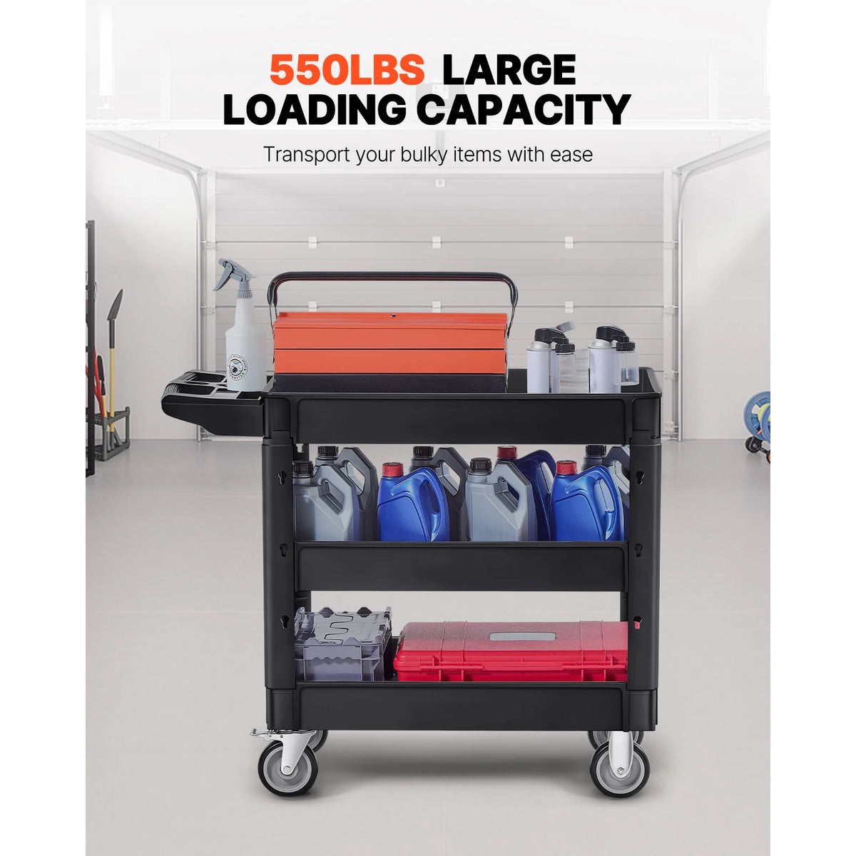SucceBuy 2/3 Shelf Utility Service Cart Heavy Duty with 360°Swivel Wheels Ergonomic Storage Handle for Warehouse/Garage/Cleaning