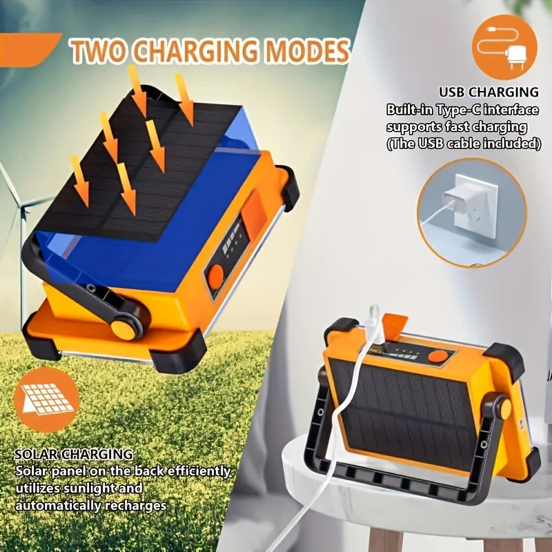 2 Pack/1Pack Rechargeable LED Solar Work Light，Portable Floodlight with 3600mAh Battery, Ideal for Camping, Emergency Power