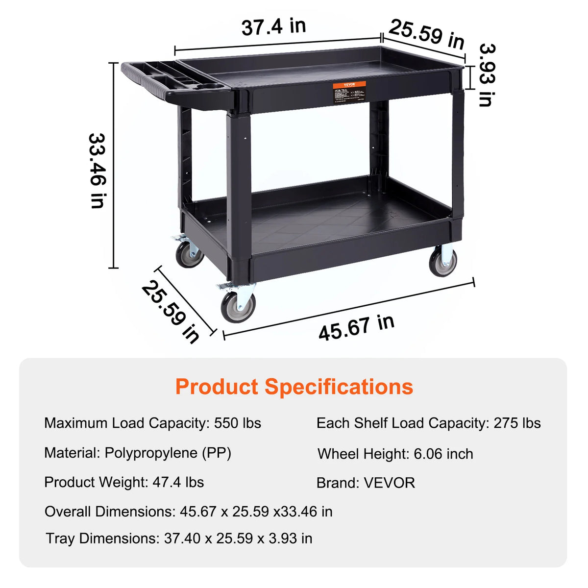 SucceBuy 2/3 Shelf Utility Service Cart Heavy Duty with 360°Swivel Wheels Ergonomic Storage Handle for Warehouse/Garage/Cleaning
