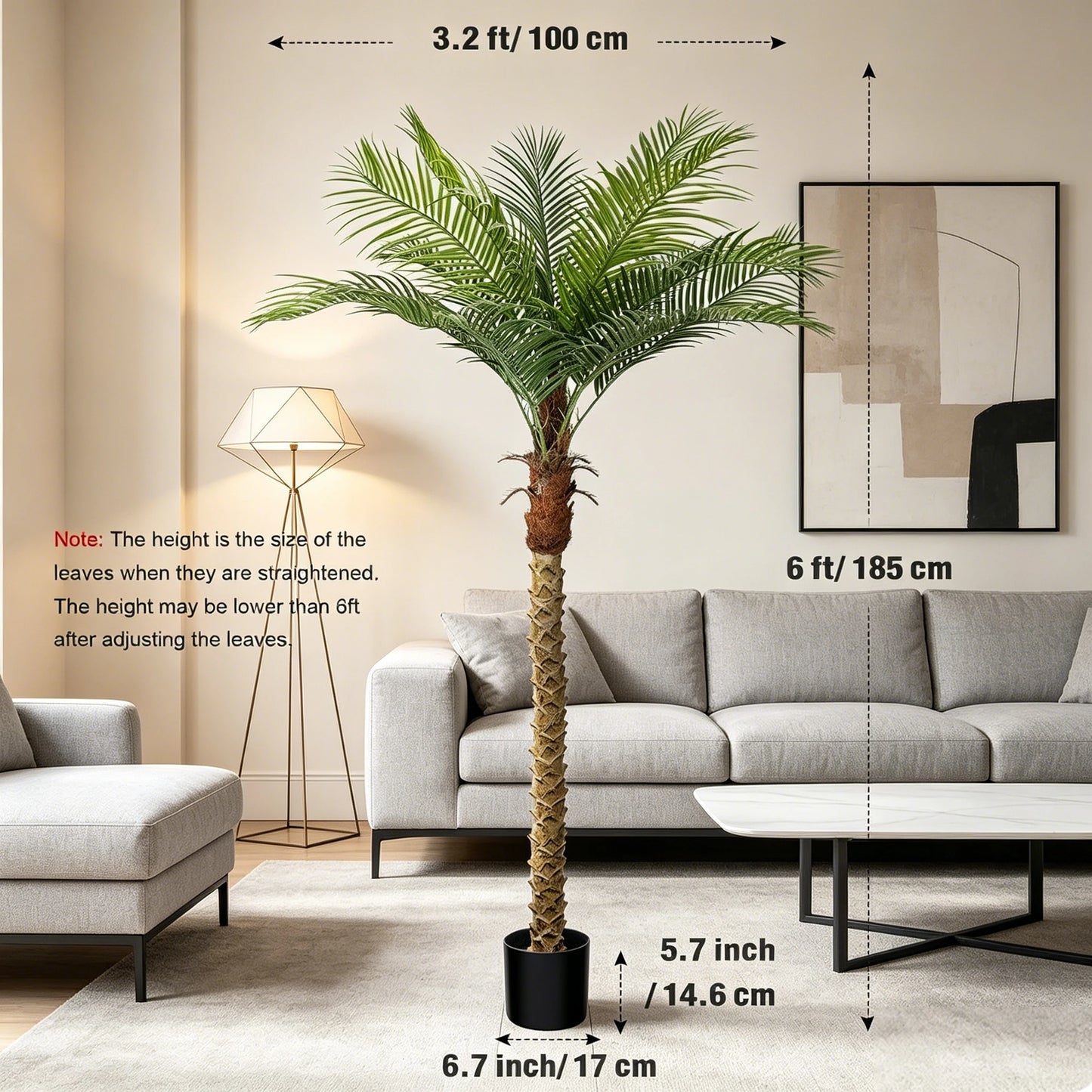 4/5/6/7/8/9FT Faux Palm Tree, Artificial Golden Cane Palm Tree Outdoor Indoor, Fake Tree for Home House Office Living Room Yard Patio