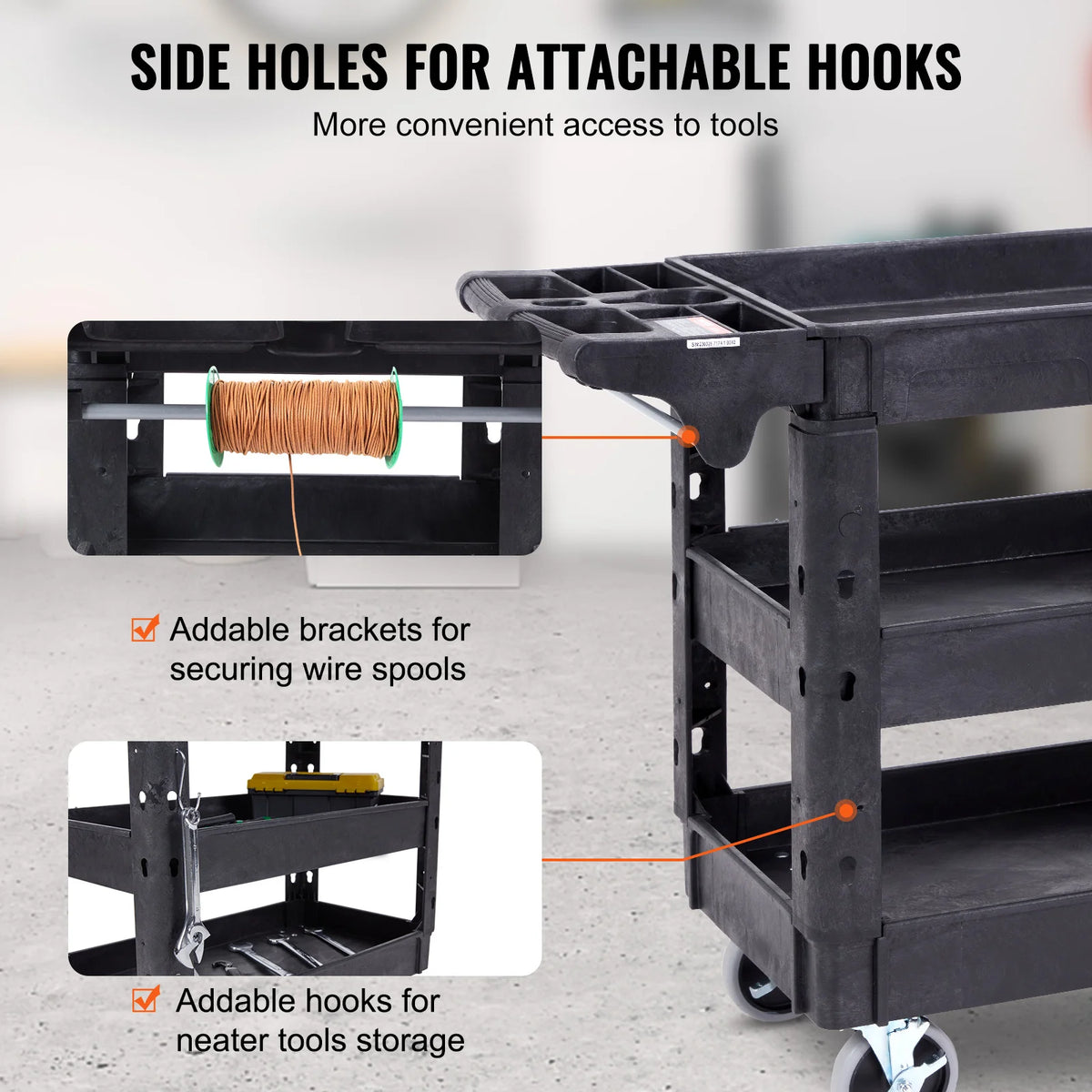 SucceBuy 2/3 Shelf Utility Service Cart Heavy Duty with 360°Swivel Wheels Ergonomic Storage Handle for Warehouse/Garage/Cleaning