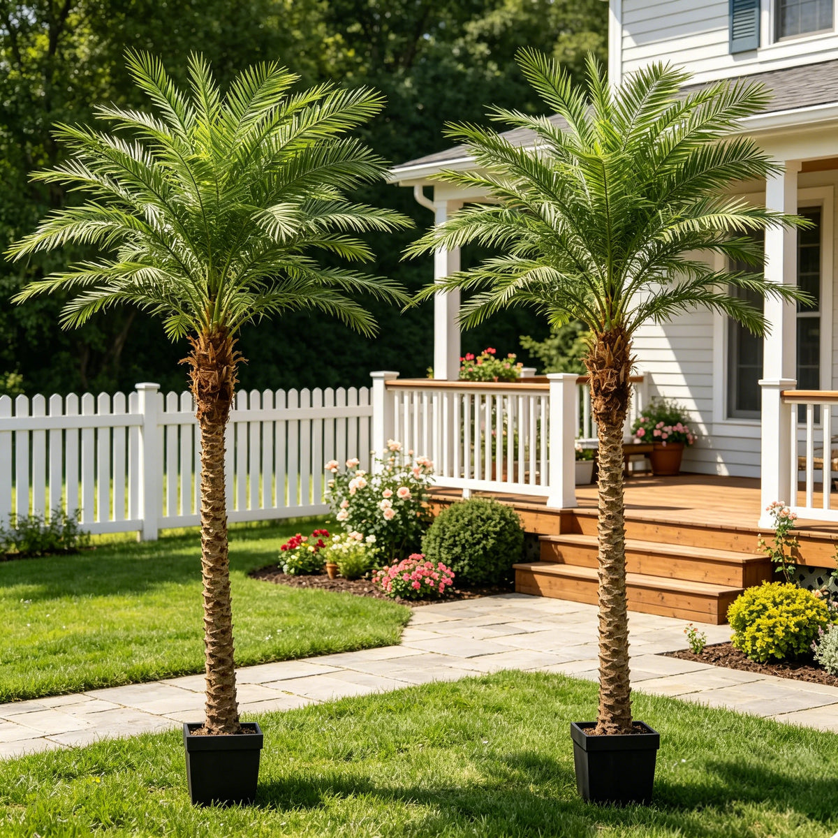 4/5/6/7/8/9FT Faux Palm Tree, Artificial Golden Cane Palm Tree Outdoor Indoor, Fake Tree for Home House Office Living Room Yard Patio