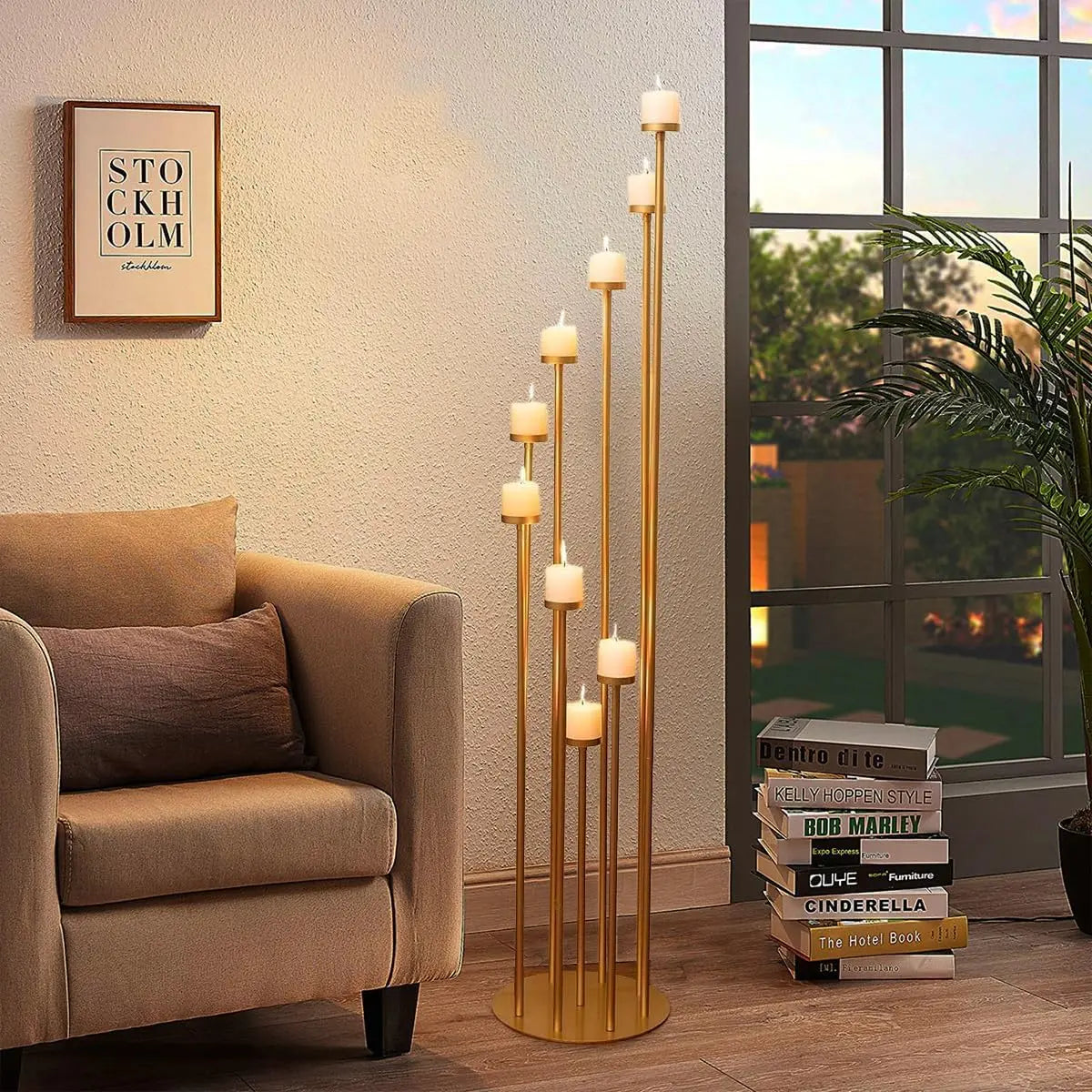2pcs 9 Arm Candelabra Floor Candle Holders Tall Set for Wedding Gold Candelabras Candle Stand