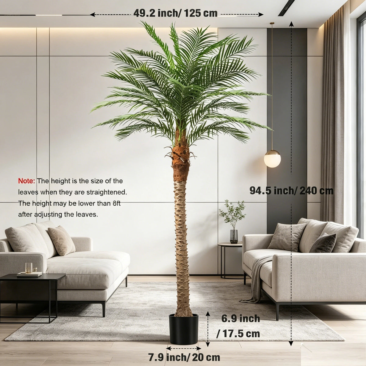4/5/6/7/8/9FT Faux Palm Tree, Artificial Golden Cane Palm Tree Outdoor Indoor, Fake Tree for Home House Office Living Room Yard Patio