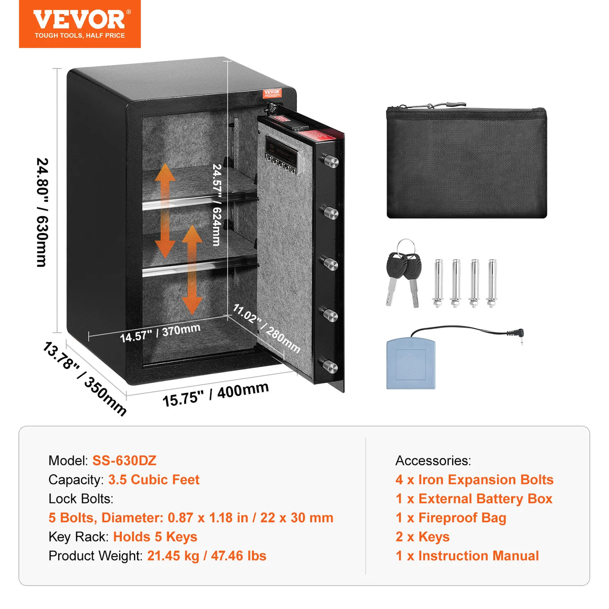 SucceBuy Single Door 4.0 cu.ft Safe Box w/ Key Lock Password & Fingerprint Safe Lock Box with Fireproof Bag Key Rack & LED Light
