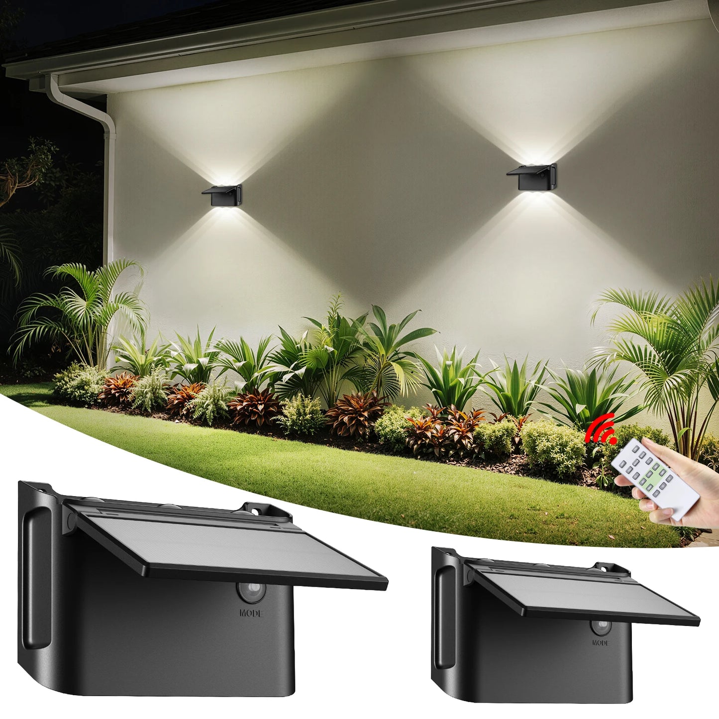 Intelamp 2000mAh Solar Wall Lights 2 Pack 3 Color Modes Up/Down Lighting Solar Lamp For Outdoor Walls Fences Patios Entryways