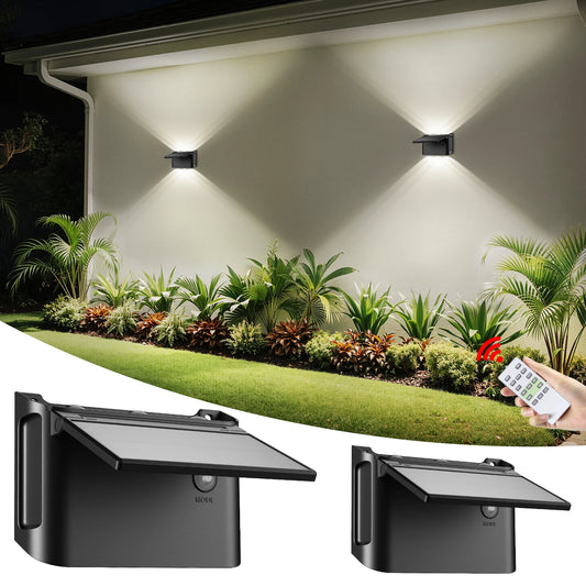 Intelamp 2000mAh Solar Wall Lights 2 Pack 3 Color Modes Up/Down Lighting Solar Lamp For Outdoor Walls Fences Patios Entryways