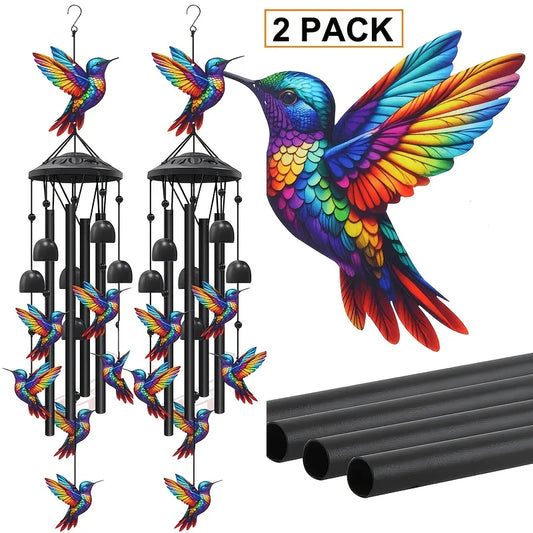 Colorful Hummingbird Wind Chimes Metal Aluminum Tube Bells Wind Chime Waterproof Outdoor Decorative Wind Chime For Patio Porch Garden Balcony Memorial Sympathy Birthday Holiday Gift For Family Friends