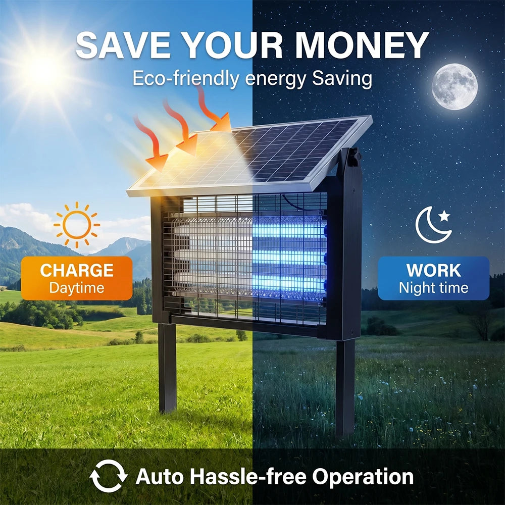 Solar Bug Zapper Outdoor IPX5 Waterproof UV Blue Light Mosquito Killer Lamp Auto Light Sensor Solar Powered Insect Fly Trap for Garden Farm Patio Yard Camping