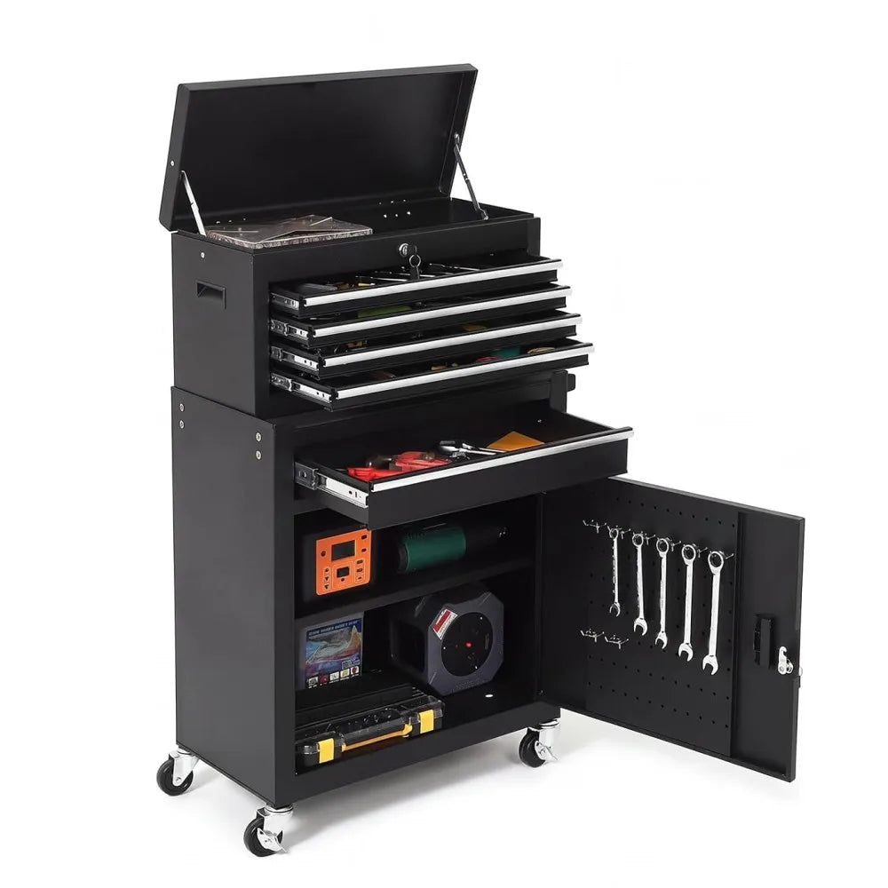 5 Drawer Rolling Tool Cabinet with Lockable Detachable Tool Box, Mobile Steel Tool Storage Organizer with Swivel Wheels, Garage Workshop Mechanic Storage Cart