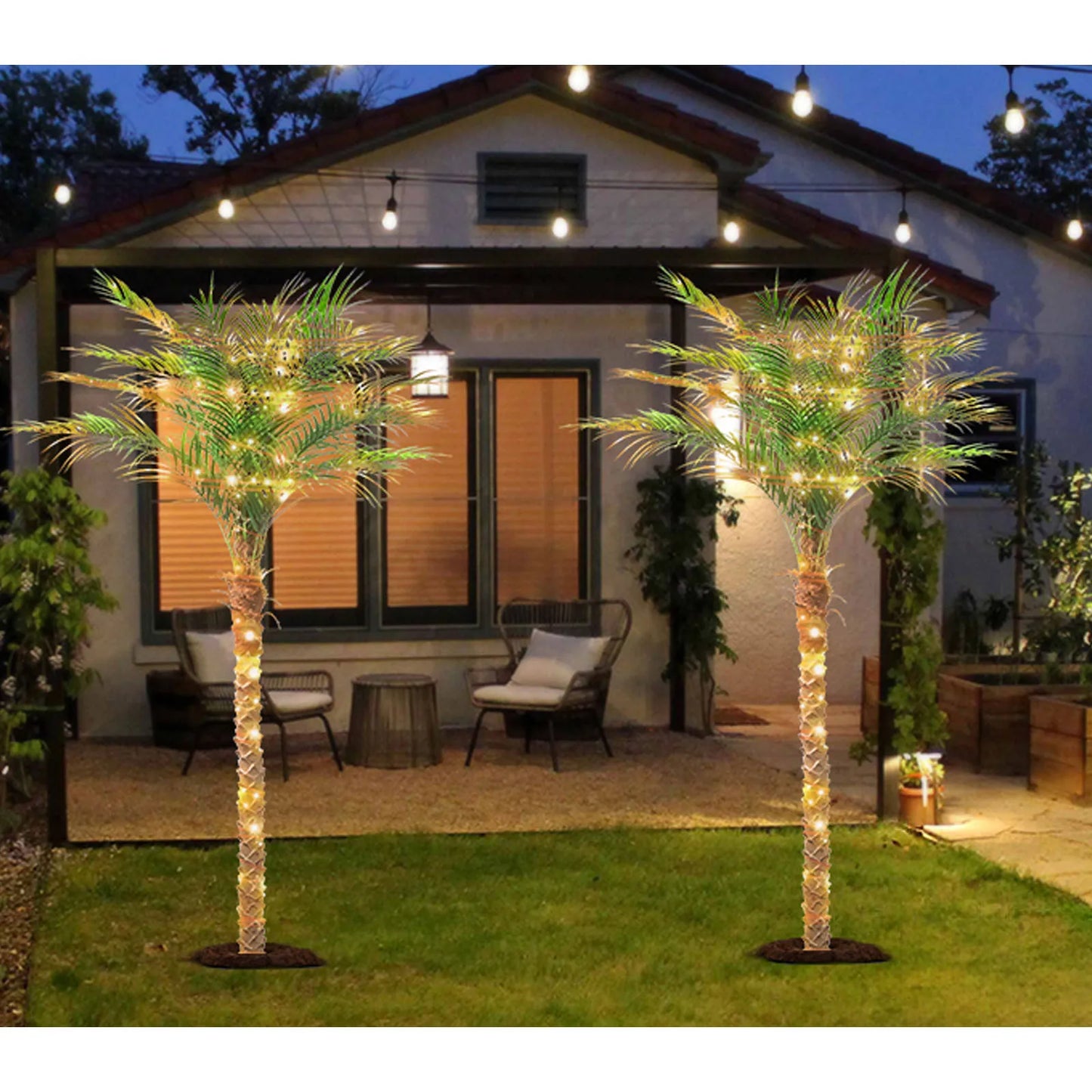 4/5/6/7/8/9FT Faux Palm Tree, Artificial Golden Cane Palm Tree Outdoor Indoor, Fake Tree for Home House Office Living Room Yard Patio