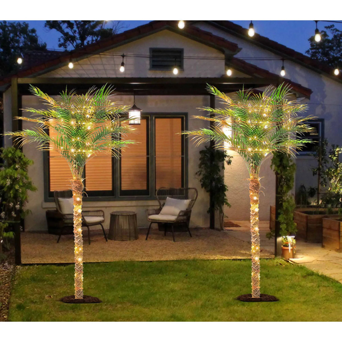 4/5/6/7/8/9FT Faux Palm Tree, Artificial Golden Cane Palm Tree Outdoor Indoor, Fake Tree for Home House Office Living Room Yard Patio
