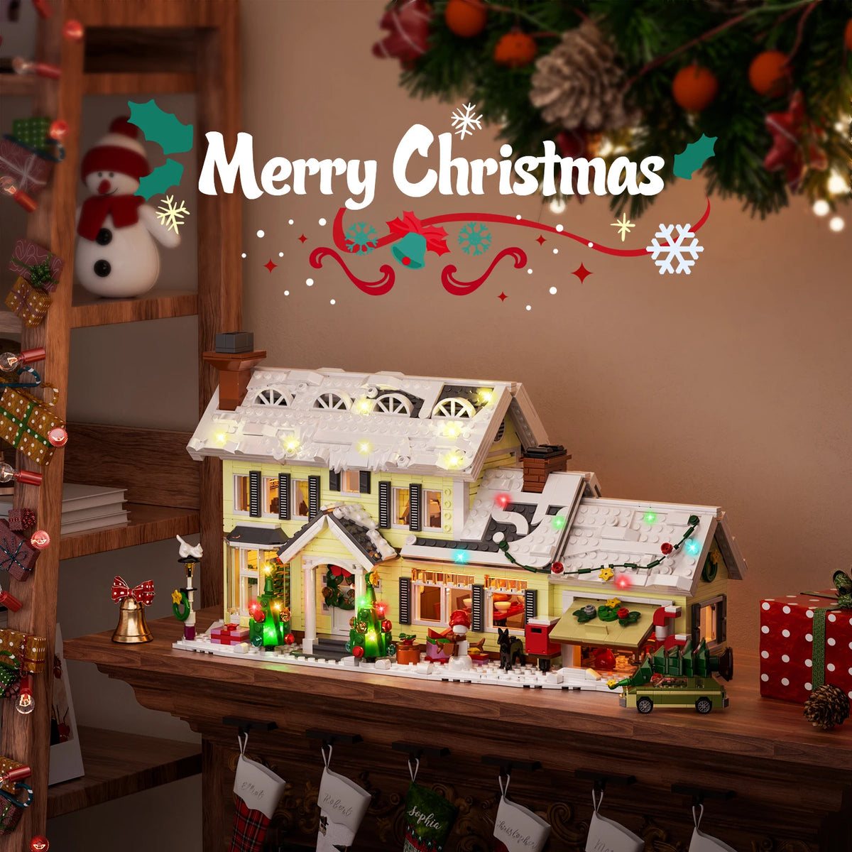Christmas Snow Village House Building Blocks Architecture Model Home Decoration Room Ornament Winter Festive Holiday Gift for Adults