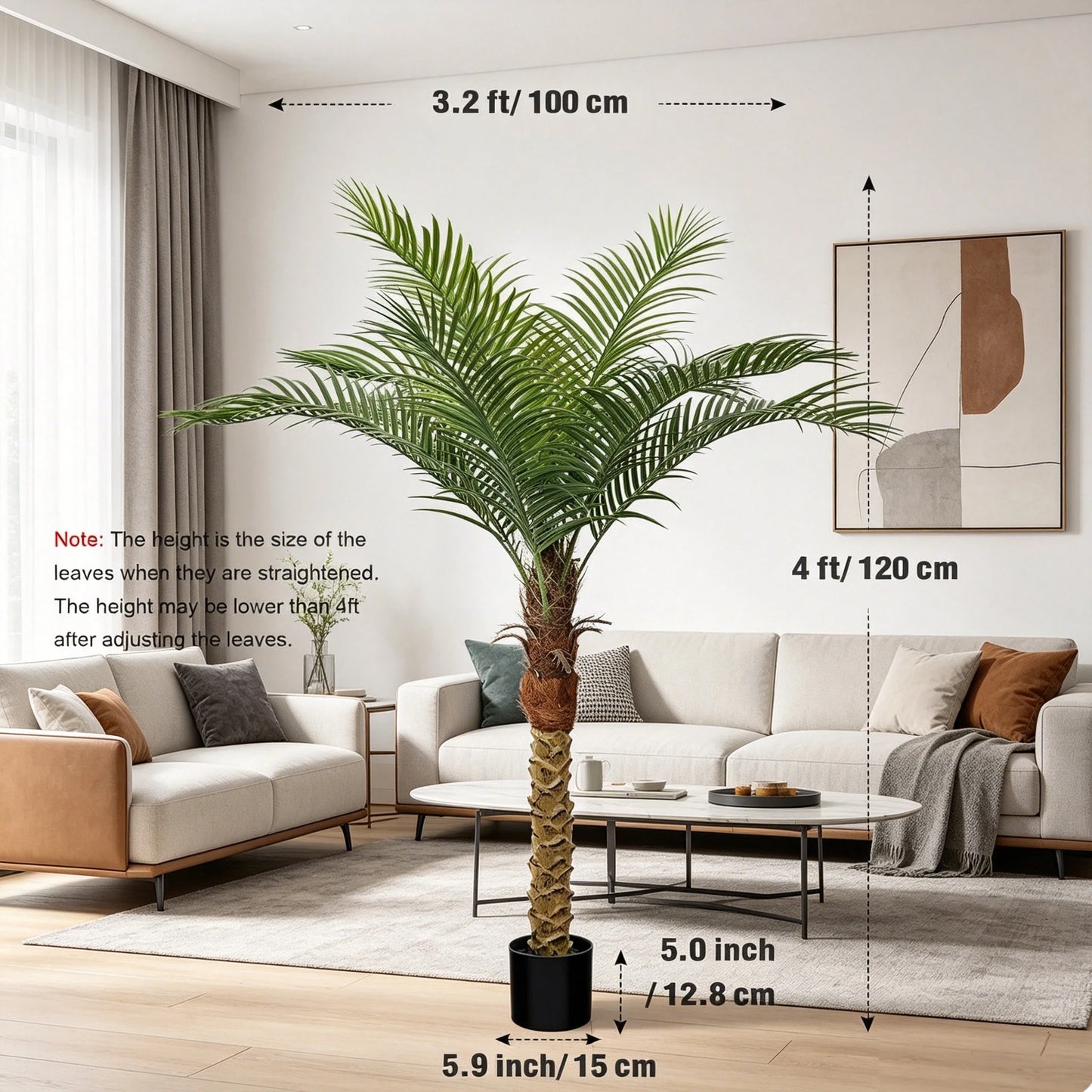 4/5/6/7/8/9FT Faux Palm Tree, Artificial Golden Cane Palm Tree Outdoor Indoor, Fake Tree for Home House Office Living Room Yard Patio