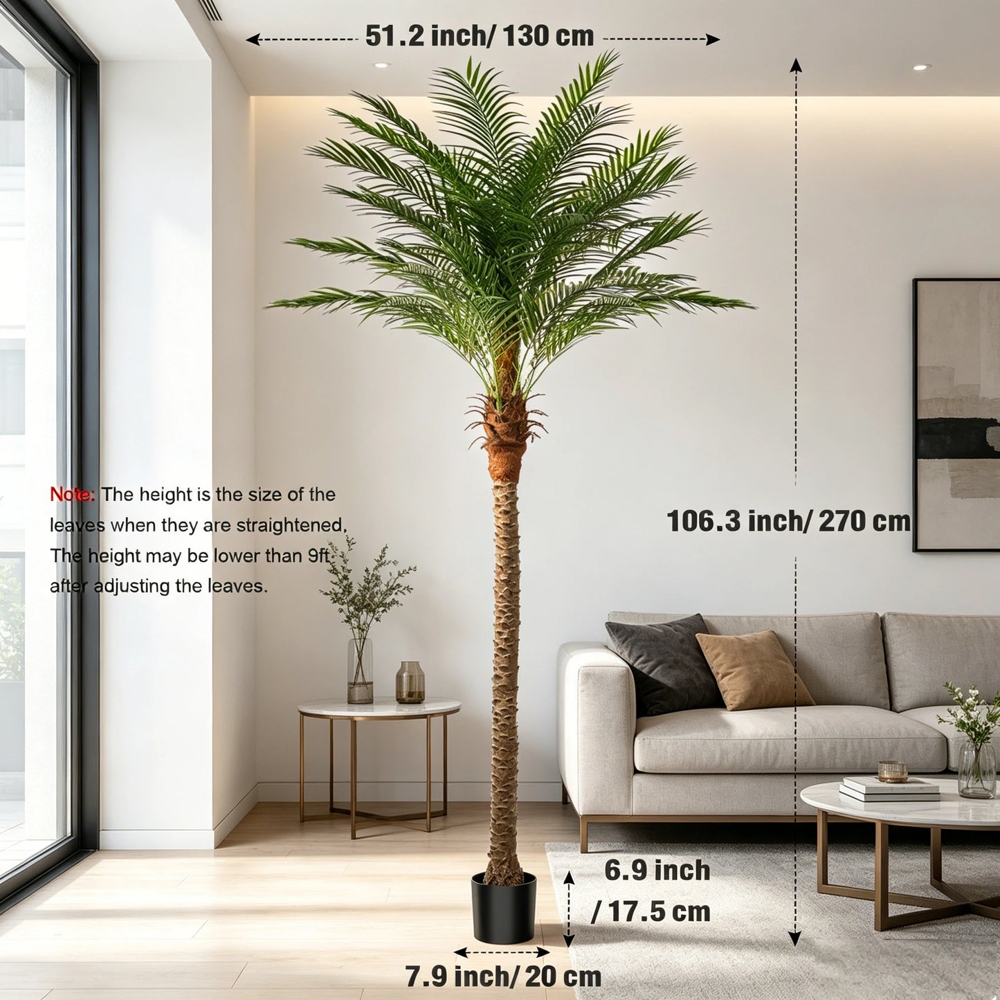 4/5/6/7/8/9FT Faux Palm Tree, Artificial Golden Cane Palm Tree Outdoor Indoor, Fake Tree for Home House Office Living Room Yard Patio