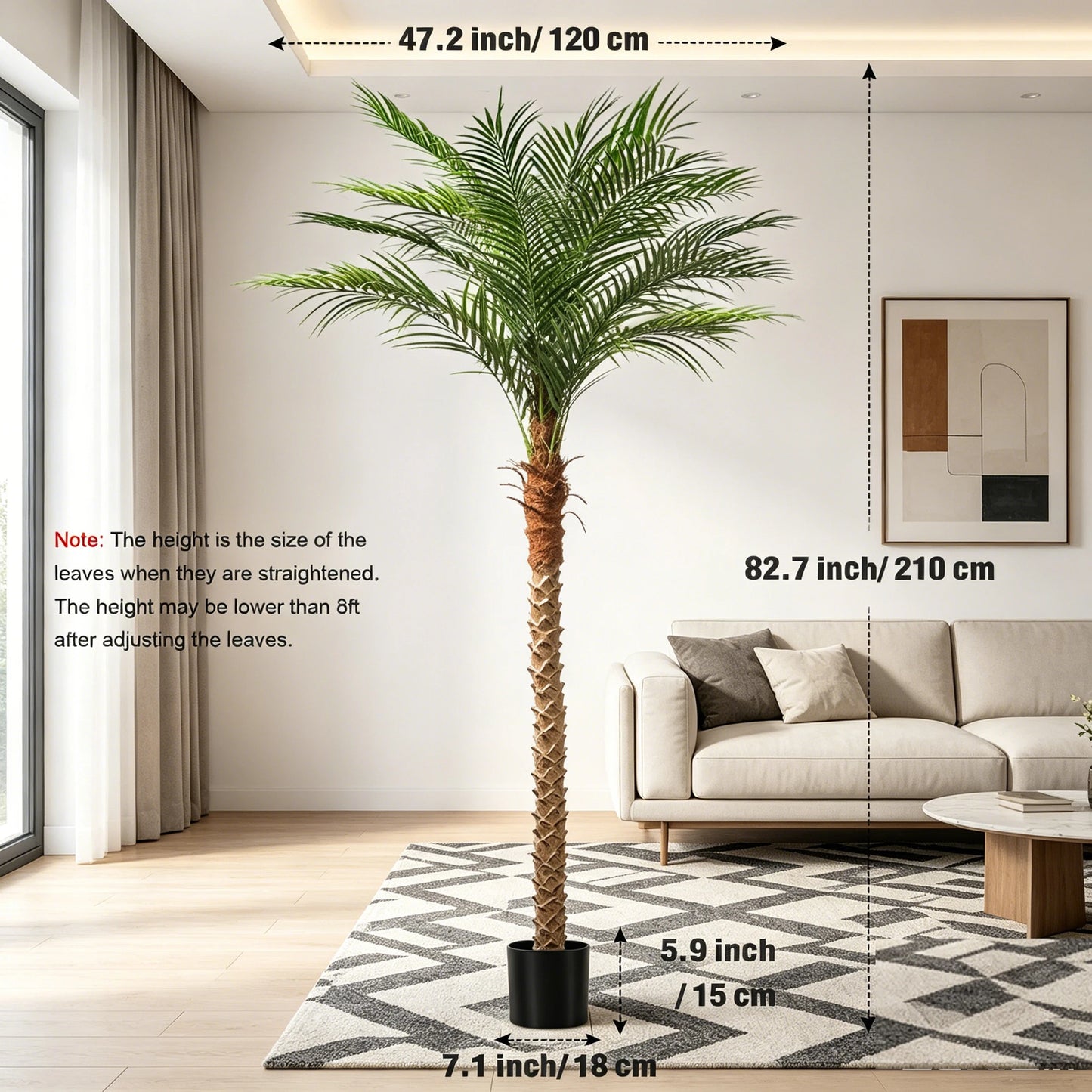 4/5/6/7/8/9FT Faux Palm Tree, Artificial Golden Cane Palm Tree Outdoor Indoor, Fake Tree for Home House Office Living Room Yard Patio