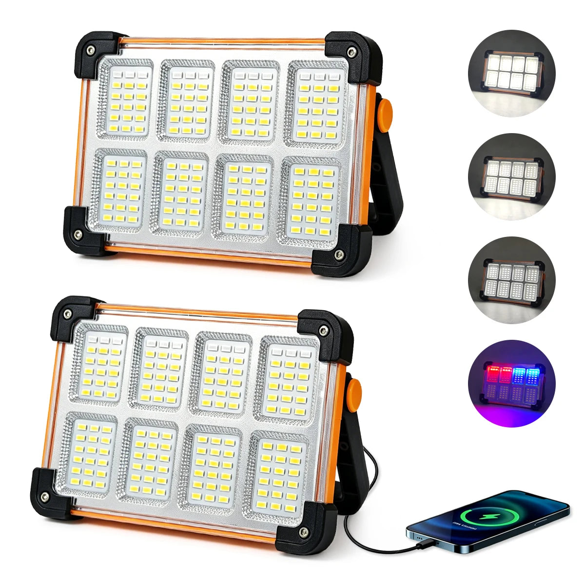2 Pack/1Pack Rechargeable LED Solar Work Light，Portable Floodlight with 3600mAh Battery, Ideal for Camping, Emergency Power