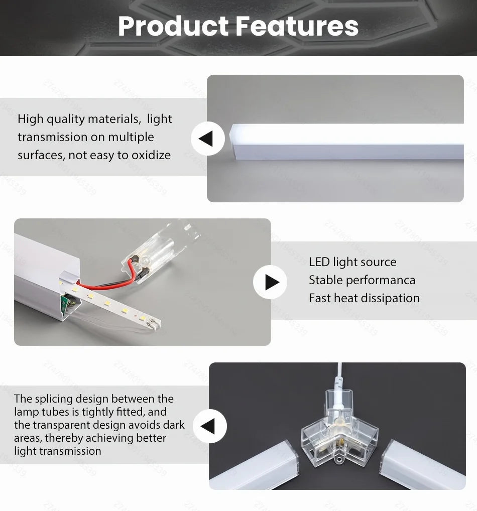 Hexagon Garage Lights DIY Hexagon Led Light 6500K Ultra Bright Honeycomb Hex Lights Easy Install Durable Design for Garage Shop Basement Barber Homegym