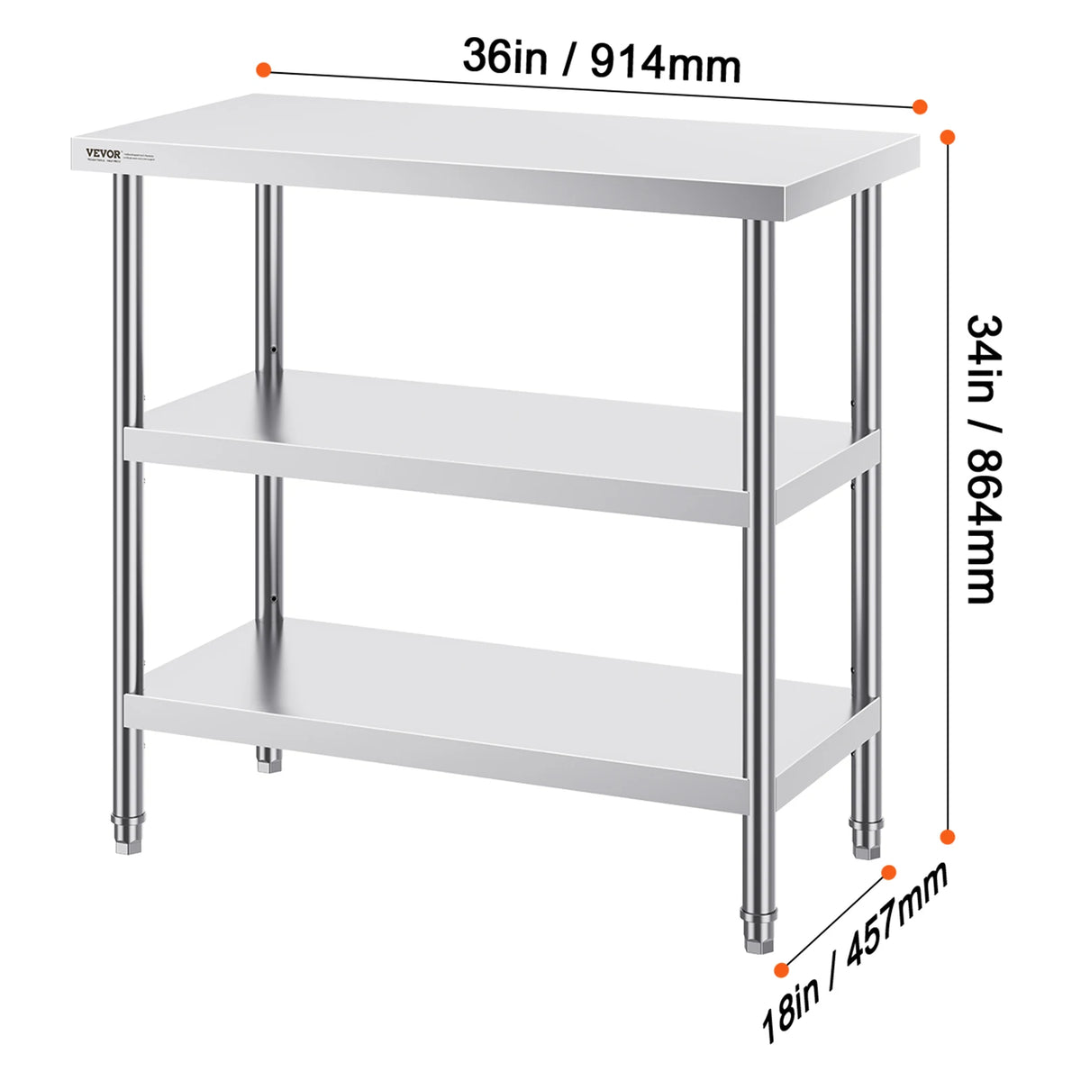 SucceBuy Stainless Steel Food Prep Table Commercial Kitchen Worktable with 2 Adjustable Undershelf for BBQ Kitchen Home Garage