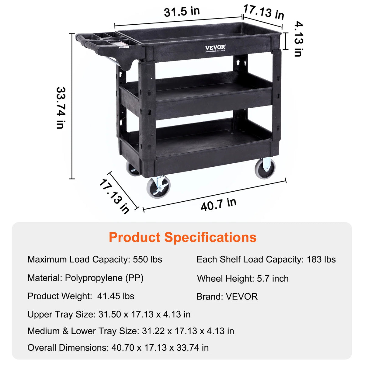 SucceBuy 2/3 Shelf Utility Service Cart Heavy Duty with 360°Swivel Wheels Ergonomic Storage Handle for Warehouse/Garage/Cleaning