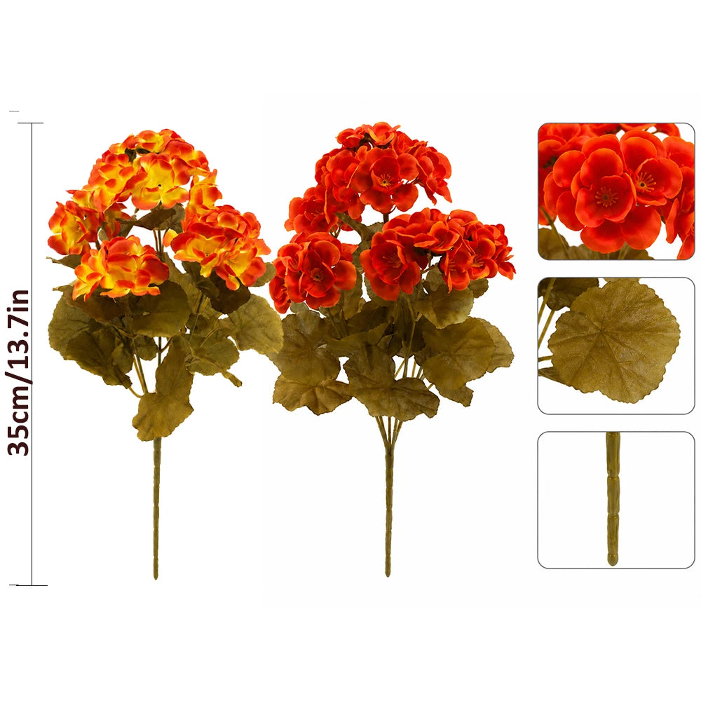 6pcs Artificial Fall Geranium Flowers Yellow Orange Faux Silk Begonia Fake Flower for Autumn Outdoor Home Garden Patio Porch Decor, Thanksging Decorations