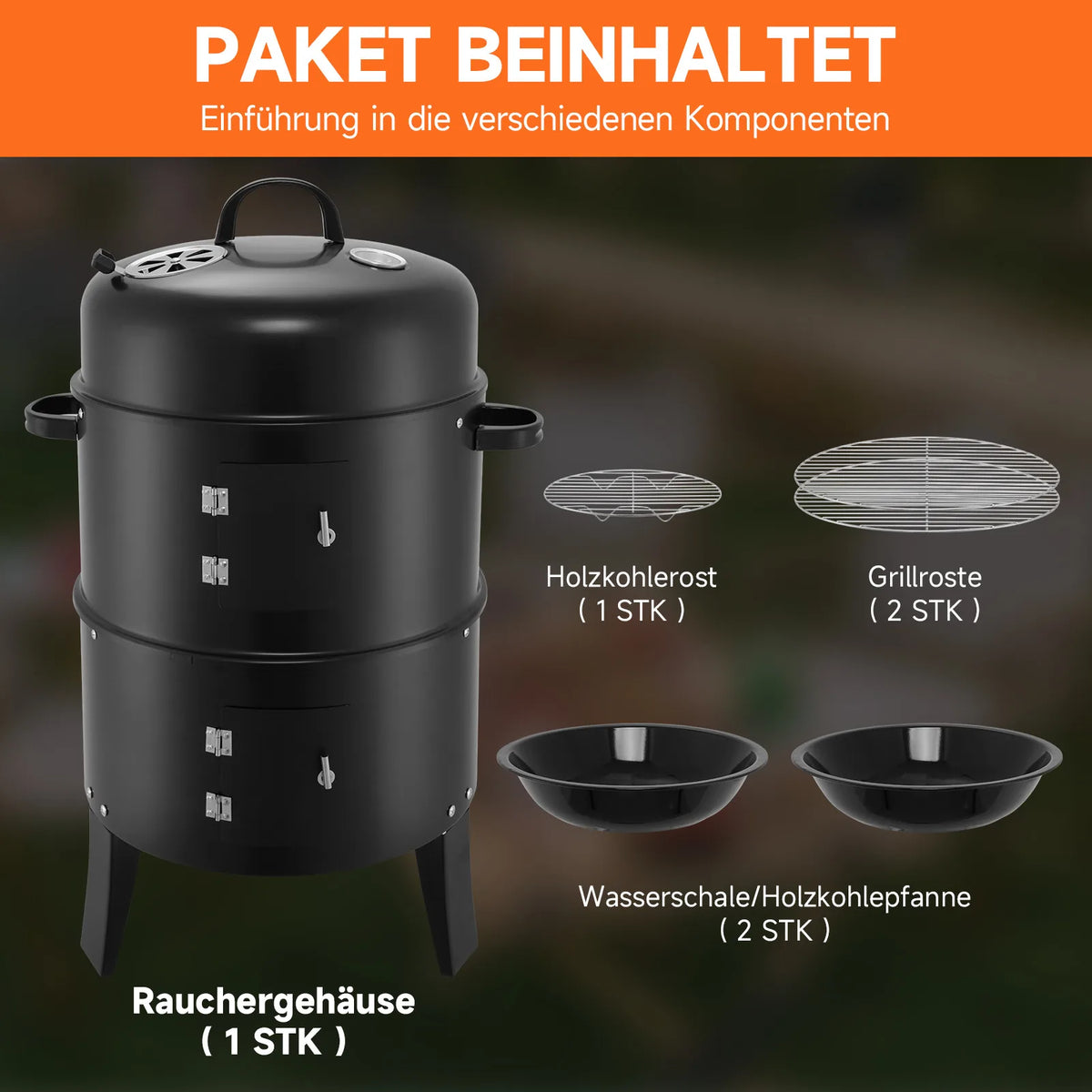 3 in 1 Smoked Grill Has Grilling Vertical Portable Smoker Grill Detachable 2 Layers for Camping Outdoor BBQ Cooking Black