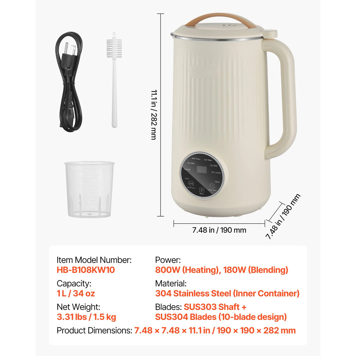 SucceBuy 8-in-1 Nut Milk Maker Soy Milk Maker with 180W Blending for Homemade Oat, Nut, Soy, Juice, Milkshake, Rice Cereal