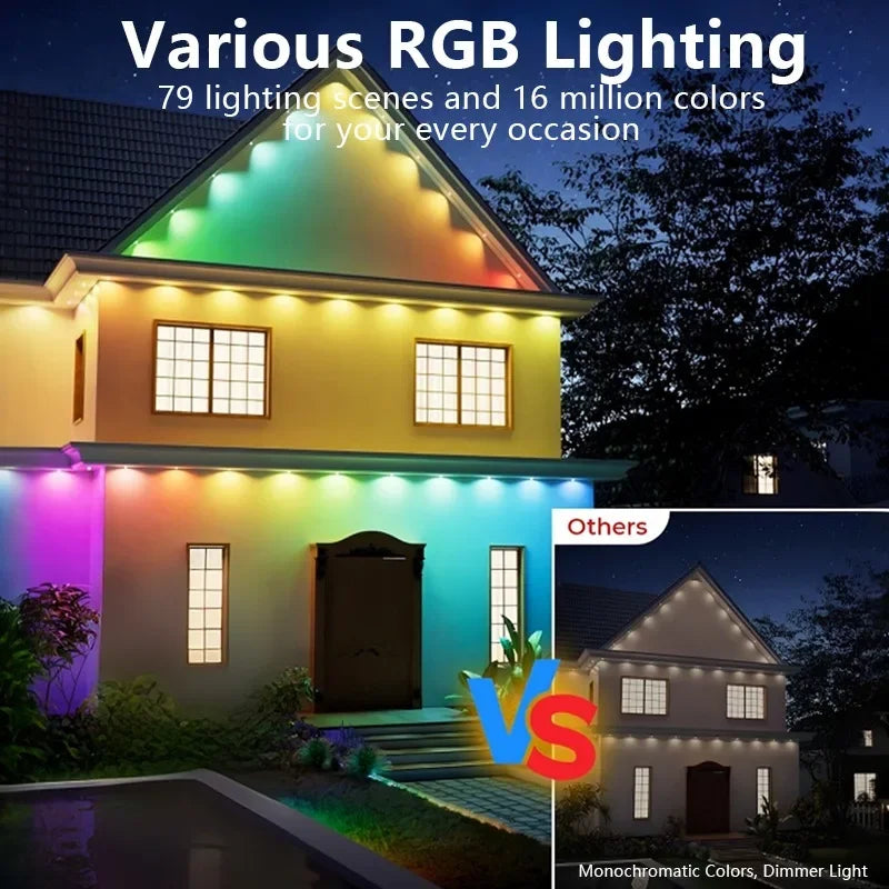 50FT/100FT/150FT/200FT/300FT Permanent Outdoor Lights Waterproof RGB String Lights DIY Scene Christmas Birthday Holiday Party