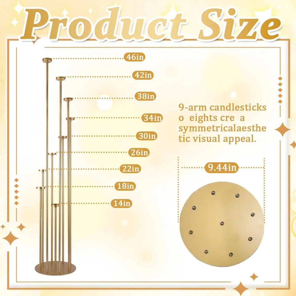 2pcs 9 Arm Candelabra Floor Candle Holders Tall Set for Wedding Gold Candelabras Candle Stand