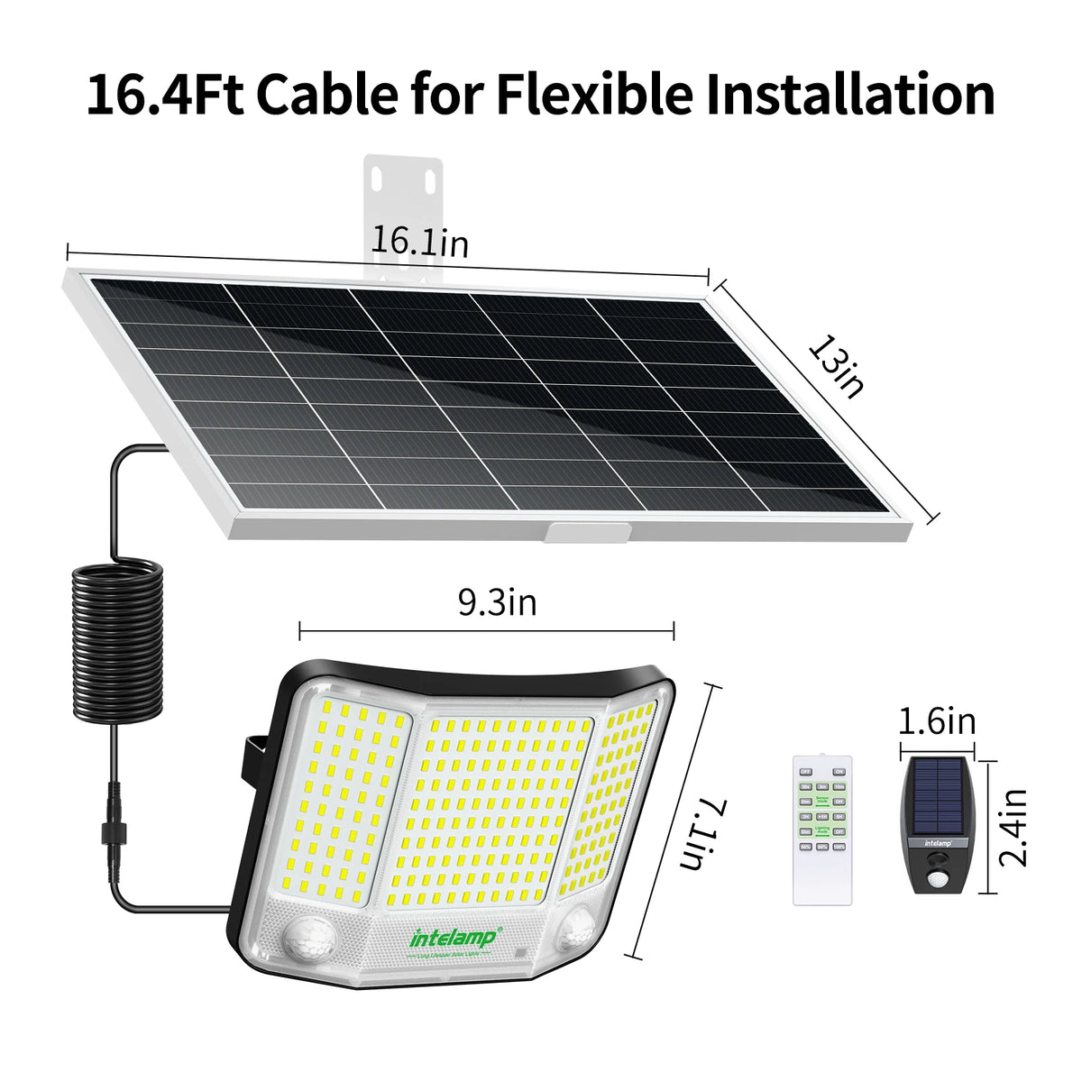 Intelamp 20000mAh Long Battery Life Solar Street Flood Lights Outdoor With Super Large Solar Panel Dual Sensors For Garden Yard