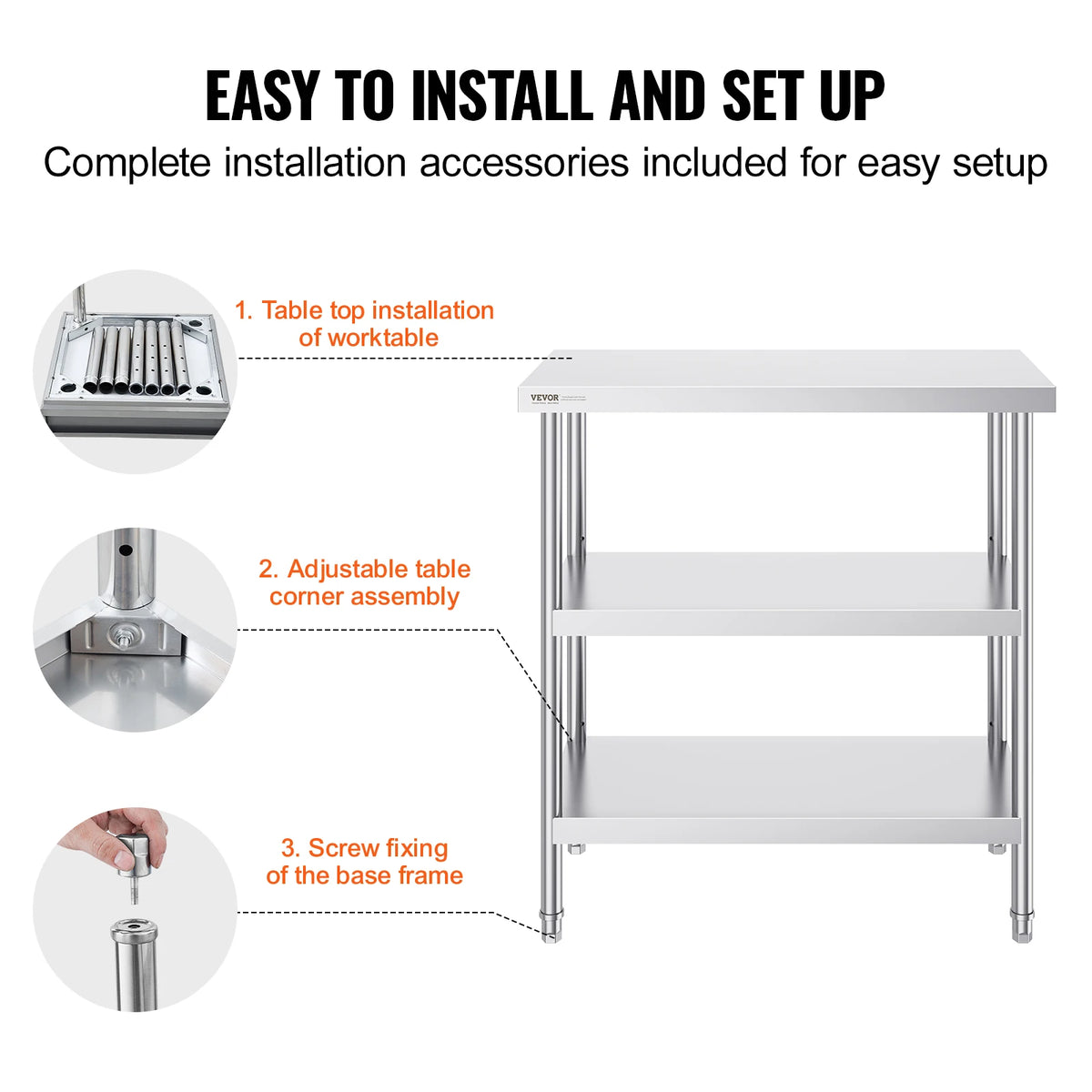 SucceBuy Stainless Steel Food Prep Table Commercial Kitchen Worktable with 2 Adjustable Undershelf for BBQ Kitchen Home Garage