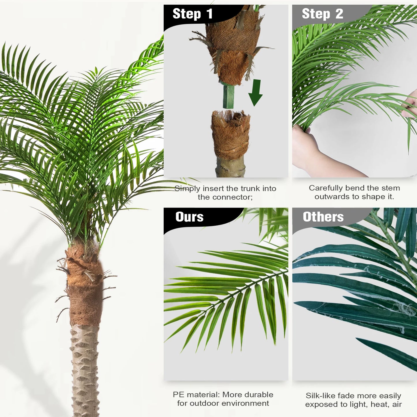 4/5/6/7/8/9FT Faux Palm Tree, Artificial Golden Cane Palm Tree Outdoor Indoor, Fake Tree for Home House Office Living Room Yard Patio