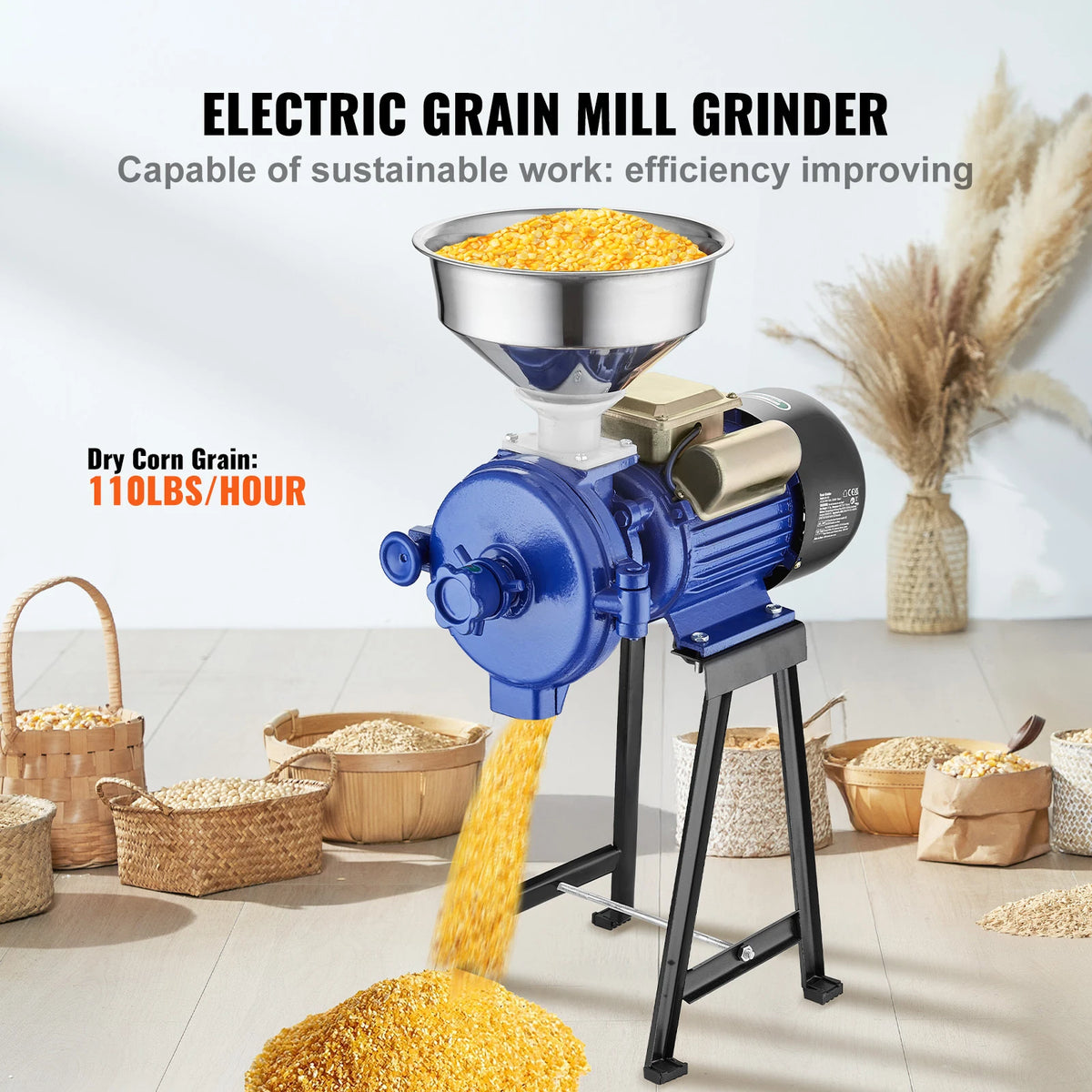 SucceBuy Electric Grain Mill Grinder 3000W Spice Grinders, Commercial Corn Mill with Funnel Cereal  Wheat Grinders Dry Grinder